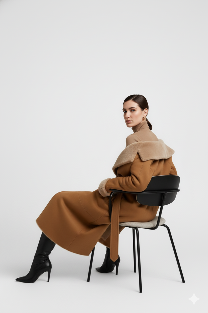 Desert Embrace Camel Shearling Wrap Coat